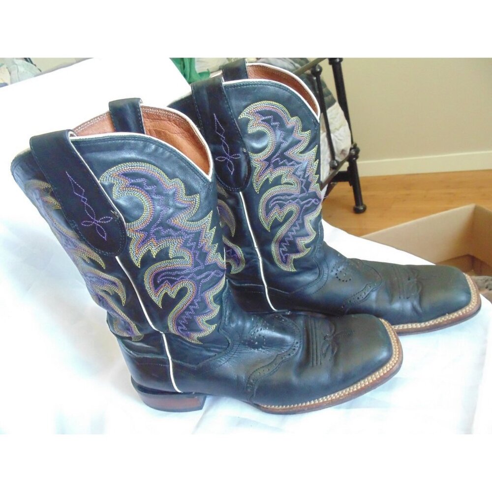 Womens Dan Post Cowgirl Western Square Toed Black Cowboy Boots sz 9 M